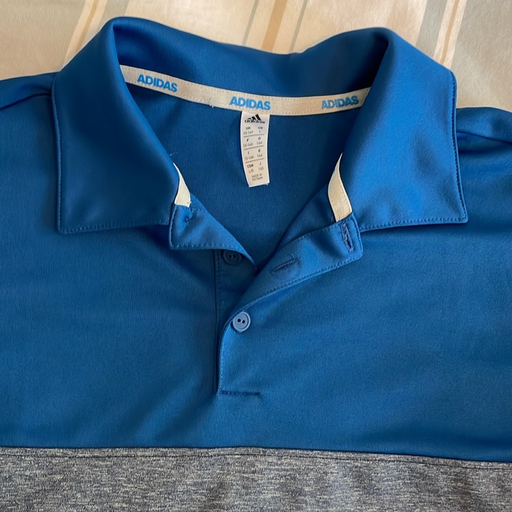 Boys blue two-toned Adidas polo, size Large - Picture 2 of 6